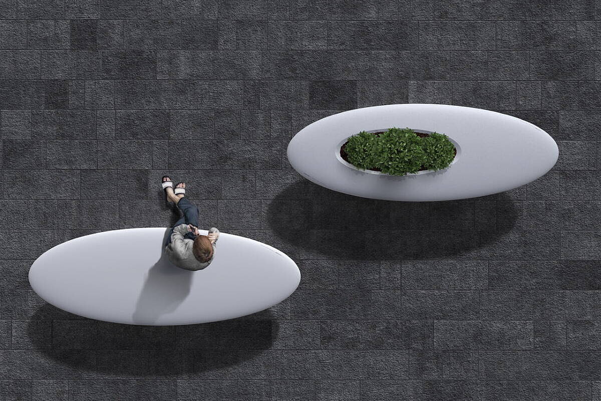 !!! Ausstellungsabverkauf !!! Beton-Sitzbank 'Ichi' in mittelgrau und Ovalform - Design: Sacha Lakic