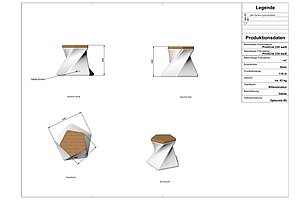 Felswind Hocker / 3D-Betondruck / weiß/eiche
