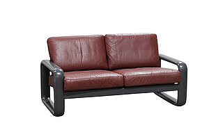 Vintage Sofa / Rosenthal 'Hombre' / 2-Sitzer / Leder weinrot / Gestell anthrazit