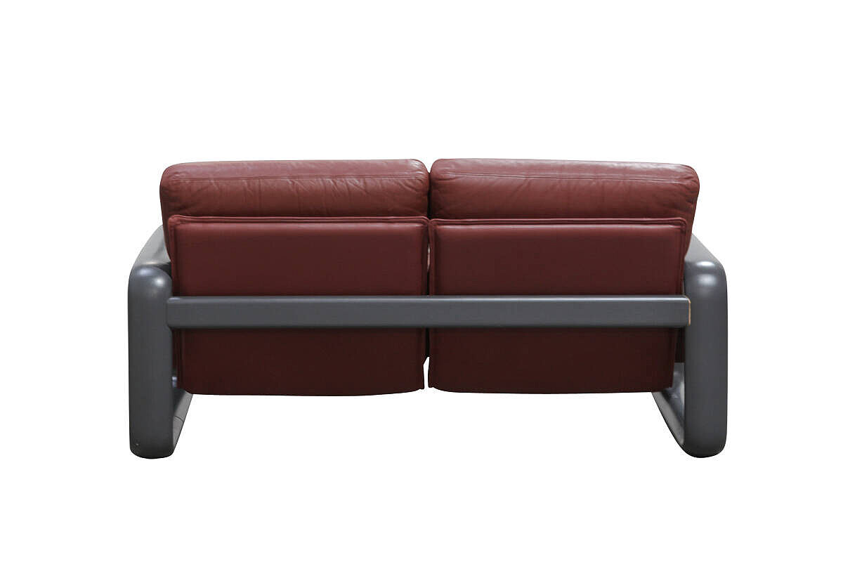Vintage Sofa / Rosenthal 'Hombre' / 2-Sitzer / Leder weinrot / Gestell anthrazit