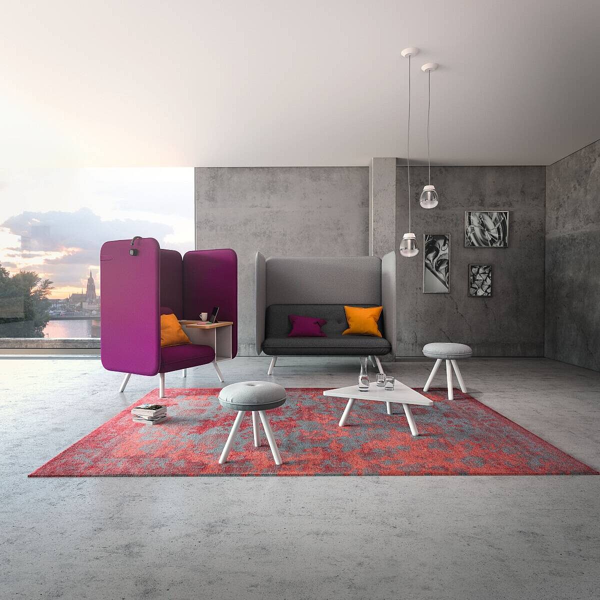 Loungesofa / König & Neurath 'NET.WORK.PLACE Organic' / 2-Sitzer / orange