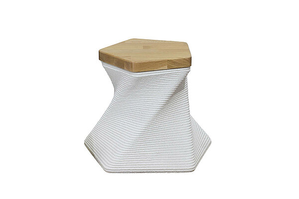 Felswind Hocker / 3D-Betondruck / weiß/eiche