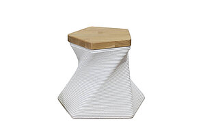 Felswind Hocker / 3D-Betondruck / weiß/eiche