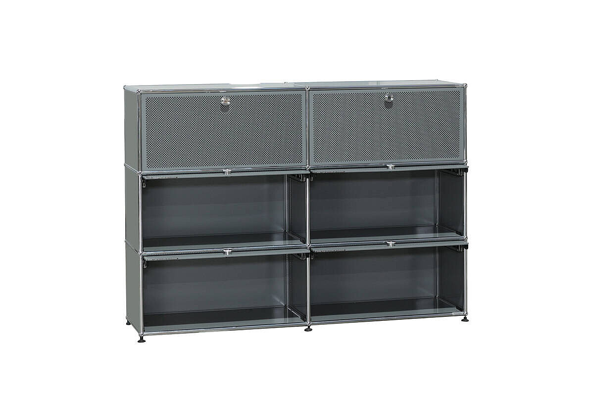 Sideboard / USM Haller / 6 Fächer mit Klappen / mittelgrau / Akustikfront