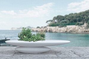 !!! Ausstellungsabverkauf !!! Beton-Sitzbank 'Ichi' in mittelgrau und Ovalform - Design: Sacha Lakic