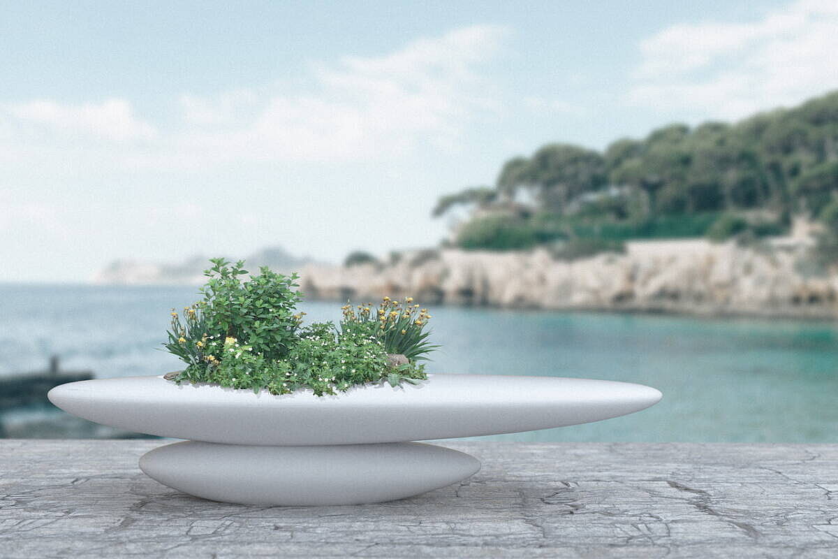 !!! Ausstellungsabverkauf !!! Beton-Sitzbank 'Ichi' in mittelgrau und Ovalform - Design: Sacha Lakic